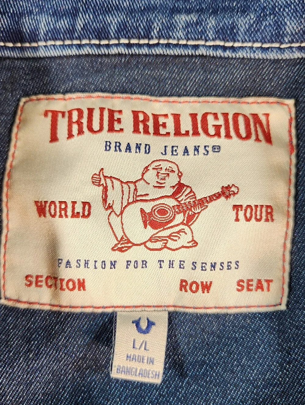 True Religion World Tour Men's Blue Denim Jacket Size Large